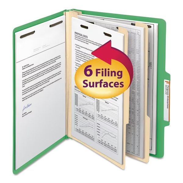 Pressboard Folder, 6 Section, Green, PK10, SMEAD, Mfr# 14002